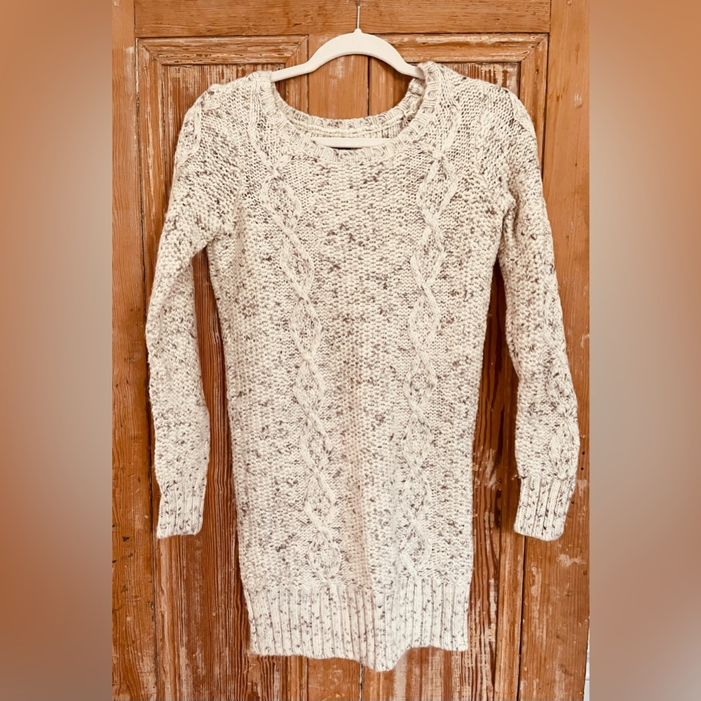 American Eagle White and Gray Flecked Cable Knit Sweater Dress, Size XXS